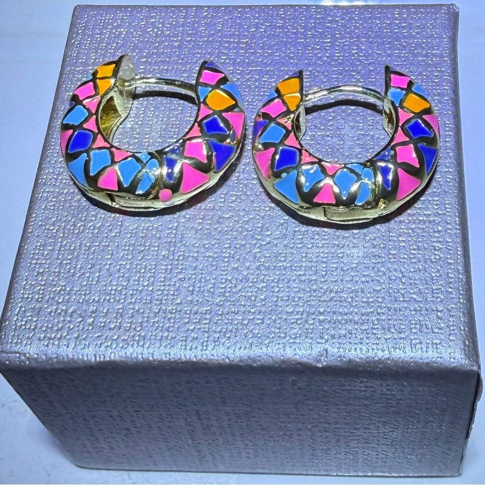 Colorful Enamel Mosaic Hoop Earrings